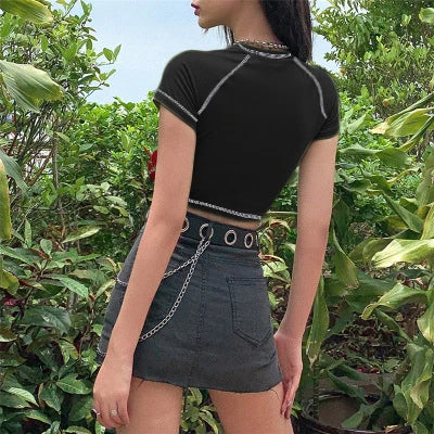Women's T-shirt Harajuku Y2K crop Top Harajuku Retro Korean Black Demon Punk Gothic Anime Print Clothes Slim anime Street King Limited