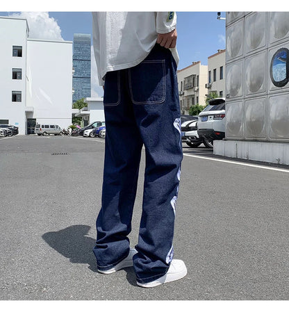 skeleton embroidery straight jean pants couples mopping trousers mens streetwear denim pants mens clothing jeans for men baggy unique jeans style 2625