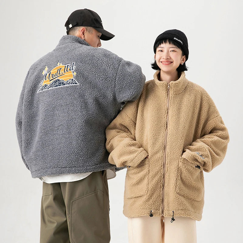 rainbowtouches winter lamb wool cotton clothes couple neutral stand collar high street tide brand embroidered cotton clothes unique default style 4438
