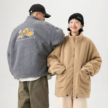 rainbowtouches winter lamb wool cotton clothes couple neutral stand collar high street tide brand embroidered cotton clothes unique default style 4438