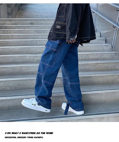 men jeans wide leg denim pants loose straight baggy mens jeans hip hop streetwear skateboard neutral denim trousers cargo jeans unique cargo style 2462