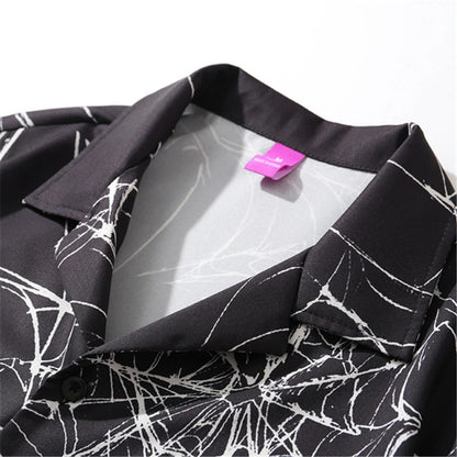 Rainbowtouches Men Retro Spider Web Printing Shirts Hip Hop Street Wear Comfortable Polyester Fashion Unisex Fancy Goods Prints Street King Limited