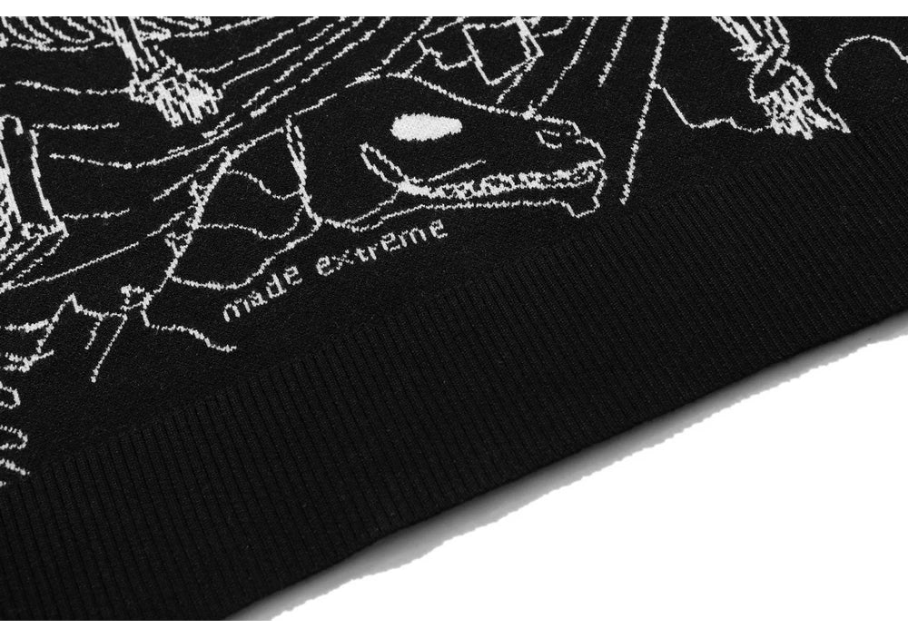 Vintage Knitted Sweater Harajuku Ukiyo-e Style Skull Graffiti Pullover 2021 Autumn Streetwear Sweater Men Women Cotton Knitwear Street King Limited