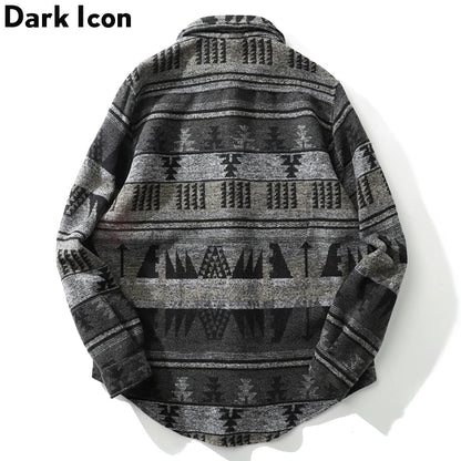Dark Icon Geometric Stripe Shirts Men Women Long Sleeve Harajuku Woolen Shirts Men Clothing Street King Limited