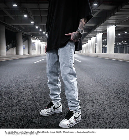 men back letter embroidery denim jean pants fashion slim zipper biker jeans trouser new casual hip hop streetwear pants joggers unique joggers style 288