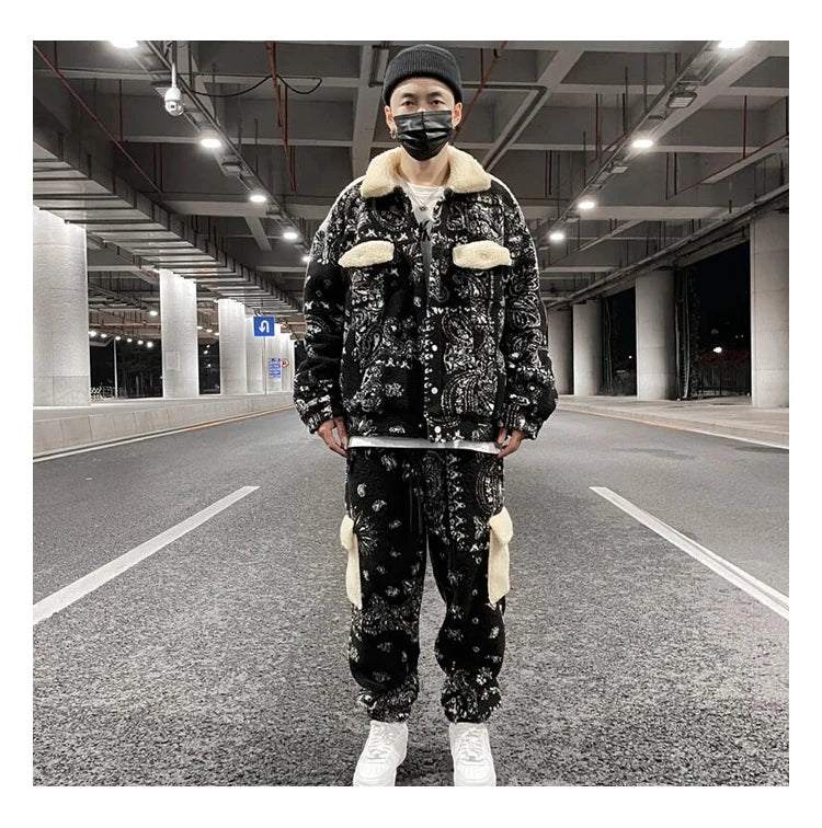 mens paisley fleece jackets coats fashion hairy single button loose bomber outerwears casual warm parkas thick streetwear jacket unique default style 5313