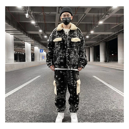 mens paisley fleece jackets coats fashion hairy single button loose bomber outerwears casual warm parkas thick streetwear jacket unique default style 5313