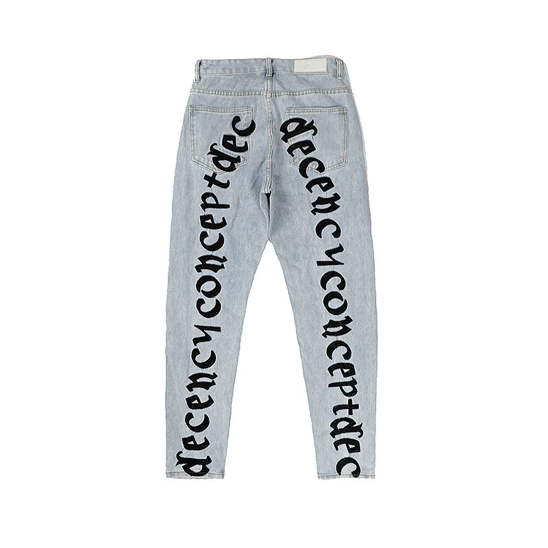 men back letter embroidery denim jean pants fashion slim zipper biker jeans trouser new casual hip hop streetwear pants joggers unique joggers style 295