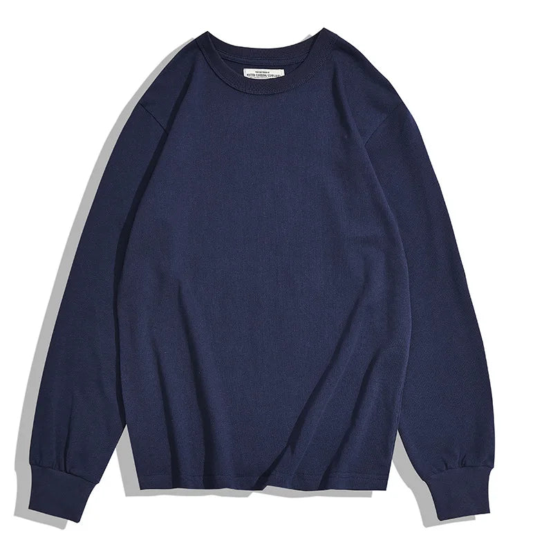 Heavy Long Sleeve T Shirt Men Autumn Winter New Round Neck Plain Color Thick Cotton T-shirt Casual Basic Bottoming Shirt Street King Limited
