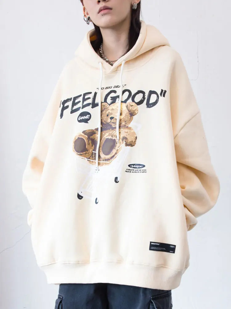 GONTHWID Men Hip Hop Hoodie Sweatshirt Streetwear Funny Bear Print Hooded Harajuku Winter Cotton Fleece Pullover Khaki Black Street King Limited