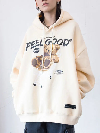 GONTHWID Men Hip Hop Hoodie Sweatshirt Streetwear Funny Bear Print Hooded Harajuku Winter Cotton Fleece Pullover Khaki Black Street King Limited