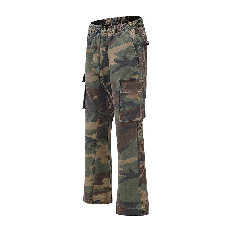 2023 camouflage micro flare pants fashionable streetwear camo cargo pants for male slim fit trousers women baggy casual clothes unique cargo style 2646