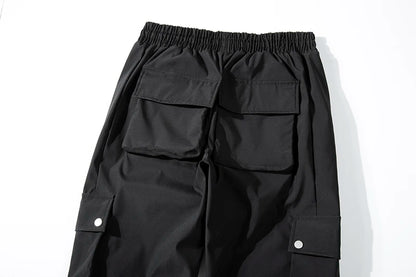 high street multi pocket casual trousers for men and women side breasted drawstring cargo pants harajuku solid loose pants unique cargo style 3128