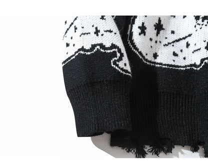 Aolamegs Sweaters Men Japanese Retro Cute Cat O-Neck Jumpers Advanced College Style Fashion Knitted Tops Loose Casual Streetwear Street King Limited
