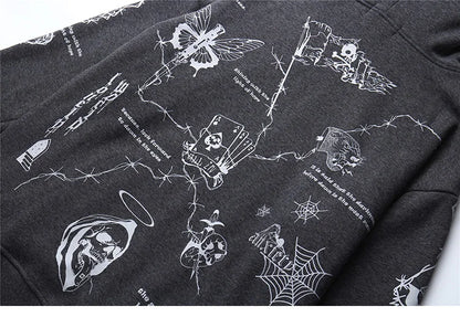 2023 Hip Hop Hoodie Sweatshirt Men Streetwear Skull Graffiti Print Hoodie Pullover Cotton Autumn Grey Harajuku Punk Clothes New Street King Limited