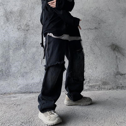 Black Loose Jeans Men High Street Pants Fashion Retro Baggy Ulzzang Ripped Harajuku Summer Casual Hip Hop Pants Streetwear Male Daulet Apparel