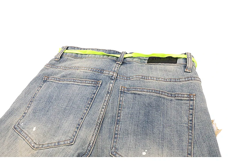 high street knee hole with chain ripped biker jeans mens slim fit denim pants autumn new streetwear casual hip hop pants joggers unique joggers style 3266