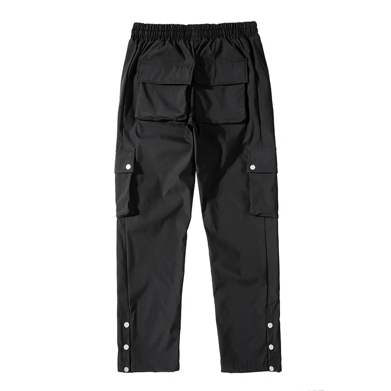 high street multi pocket casual trousers for men and women side breasted drawstring cargo pants harajuku solid loose pants unique cargo style 3122