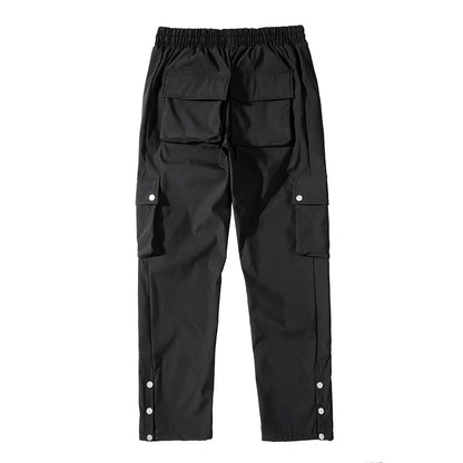 high street multi pocket casual trousers for men and women side breasted drawstring cargo pants harajuku solid loose pants unique cargo style 3122