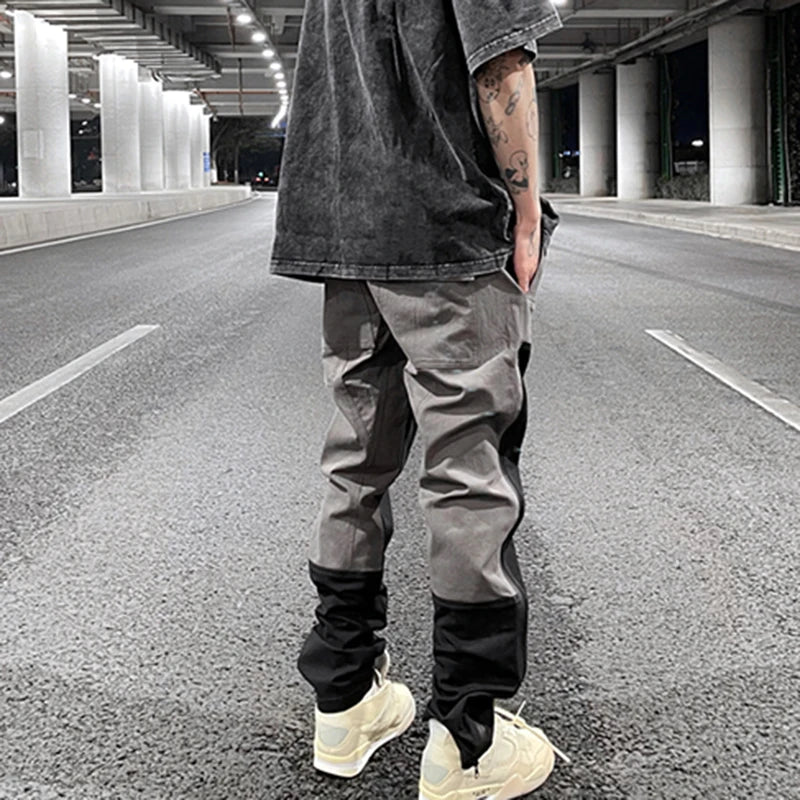 Ankle Zipper Color Block Streetwear Straight Casual Cargo Pants for Men Drawstring Harajuku Oversize Hip Hop Loose Trousers Street King Limited