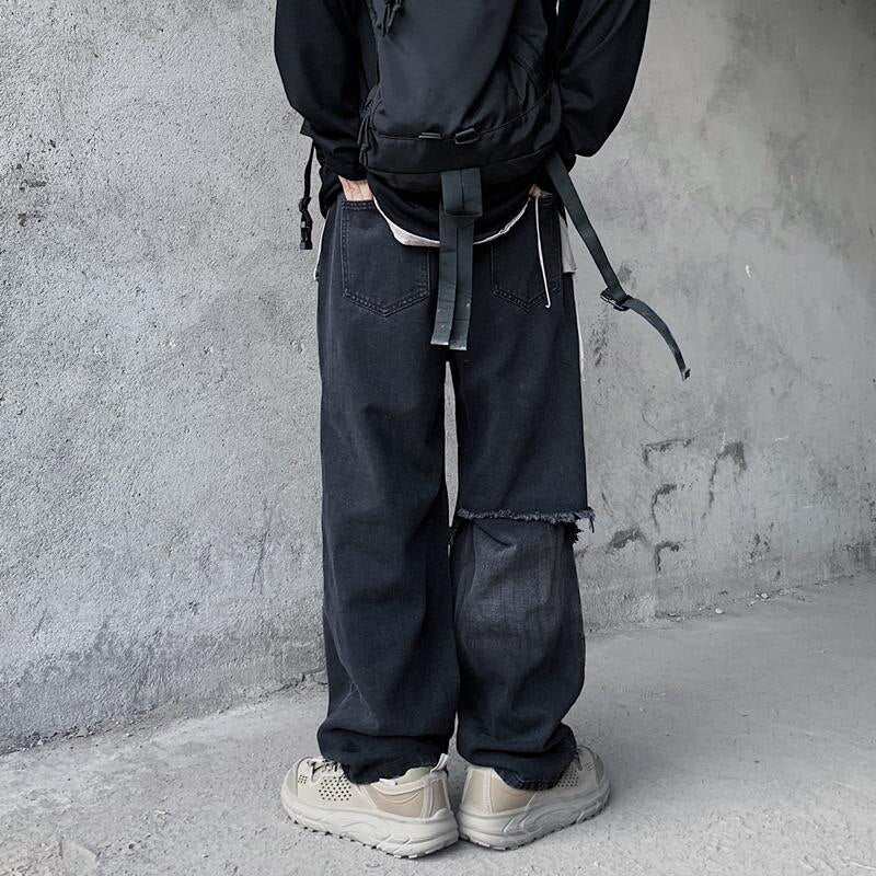 Black Loose Jeans Men High Street Pants Fashion Retro Baggy Ulzzang Ripped Harajuku Summer Casual Hip Hop Pants Streetwear Male Daulet Apparel