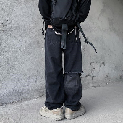 Black Loose Jeans Men High Street Pants Fashion Retro Baggy Ulzzang Ripped Harajuku Summer Casual Hip Hop Pants Streetwear Male Daulet Apparel