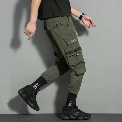 men hip hop black cargo pants joggers sweatpants overalls men ribbons streetwear harem pants women fashions trousers unique joggers style 2527