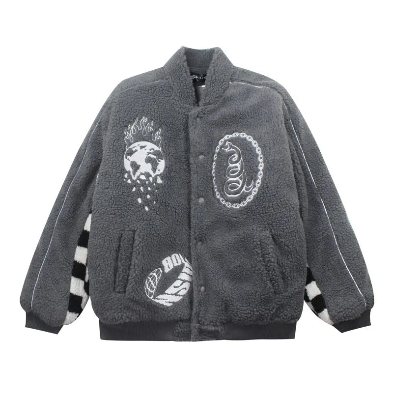 men hip hop harajuku letter embroidery fleece jackets and coats new outerwears winter warm thick streetwear bomber jacket parkas unique default style 5033