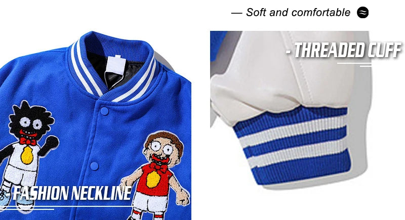 rainbowtouches men trendy hiphop embroidered baseball uniform single breasted side pocket high street stitched pu leather jacket unique default style 5126