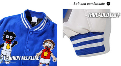 rainbowtouches men trendy hiphop embroidered baseball uniform single breasted side pocket high street stitched pu leather jacket unique default style 5126