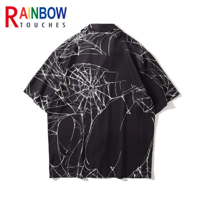 Rainbowtouches Men Retro Spider Web Printing Shirts Hip Hop Street Wear Comfortable Polyester Fashion Unisex Fancy Goods Prints Street King Limited