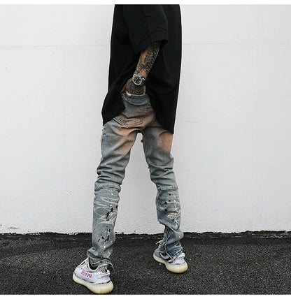 bottom zipper destroyed jeans skinny jeans ripped slim men biker jeans fashion graffiti printed streetwear hip hop pants joggers unique joggers style 5131