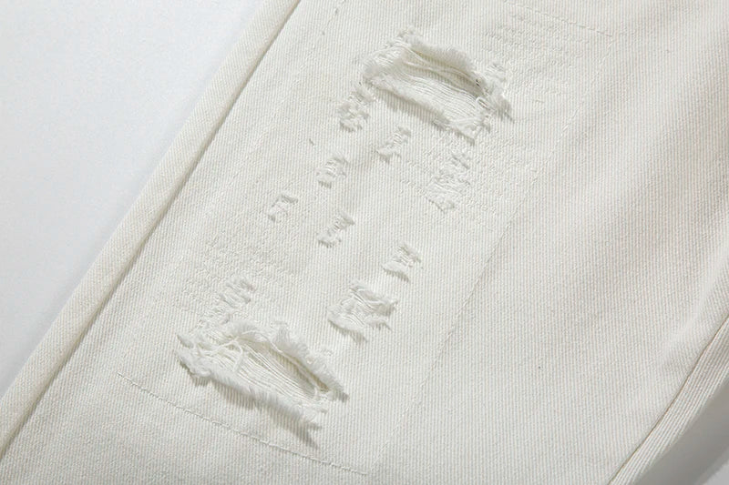 Harajuku Back Zipper Hole Ripped White Jeans Pants Mens Straight Washed Retro Oversized Streetwear Casual Denim Trousers Street King Limited