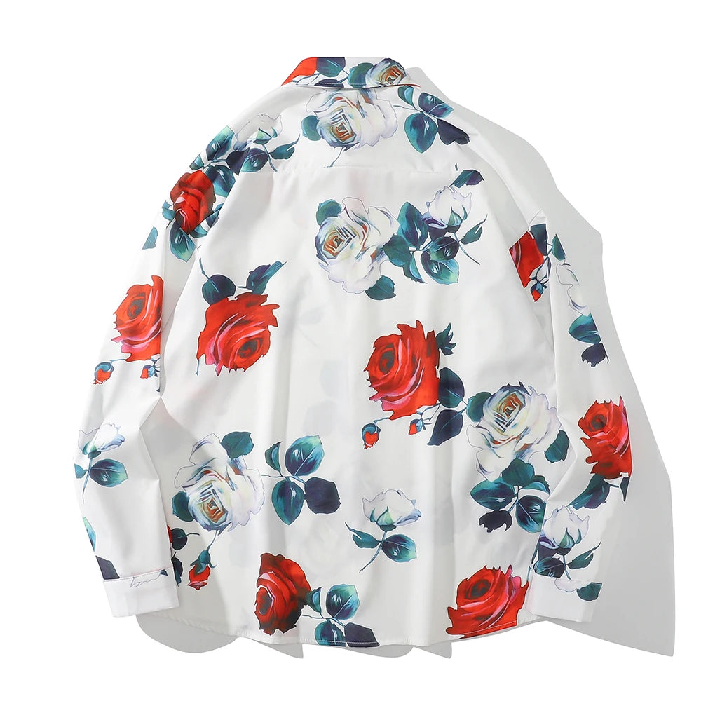 Dark Icon Floral Loose Men's Shirt Long Sleeve Autumn Oversized Shirt Man Black White Street King Limited