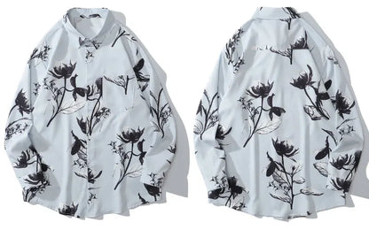 Streetwear Gonthwid Hawaiian Beach Shirts Graffiti Flowers Print Long Sleeve Butt Gonthwid Hawaiian Beach Shirts Graffiti Flowers Print Long Sleeve Button Shirts Hip Hop Casual Harajuku Holiday Party Blouse Fashion Sweater Jacket With Graphic Design For Men