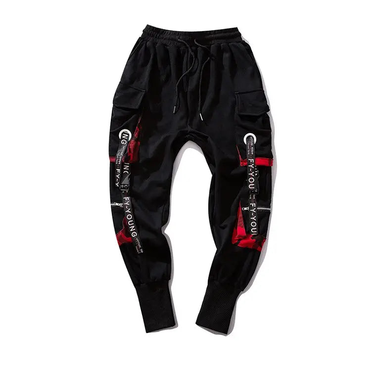 men hip hop black cargo pants joggers sweatpants overalls men ribbons streetwear harem pants women fashions trousers unique joggers style 2509