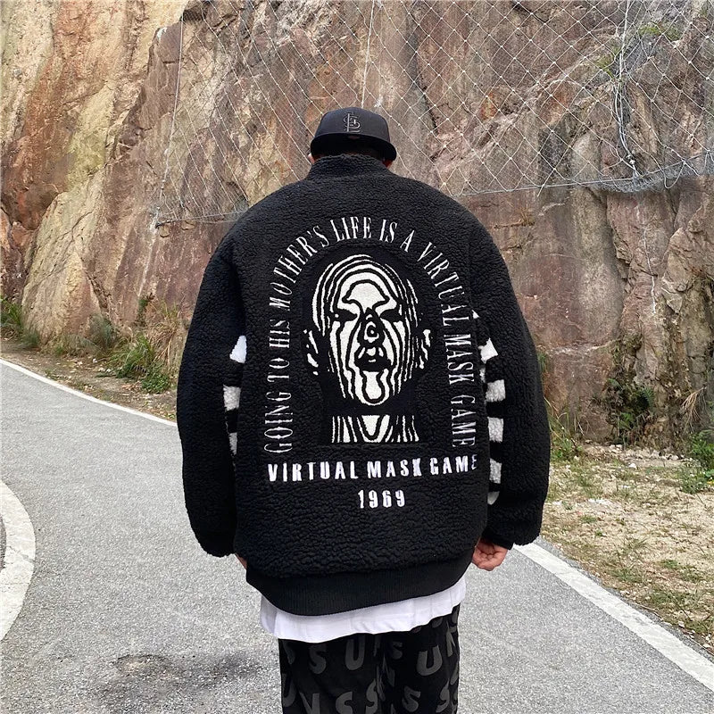 men hip hop harajuku letter embroidery fleece jackets and coats new outerwears winter warm thick streetwear bomber jacket parkas urban fashion pants