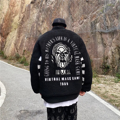 men hip hop harajuku letter embroidery fleece jackets and coats new outerwears winter warm thick streetwear bomber jacket parkas urban fashion pants