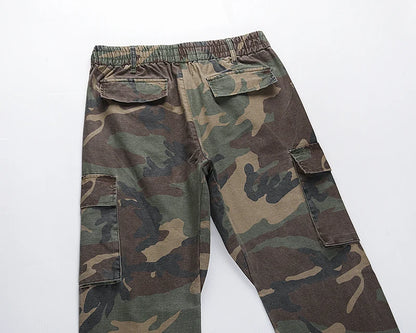 2023 camouflage micro flare pants fashionable streetwear camo cargo pants for male slim fit trousers women baggy casual clothes unique cargo style 2655