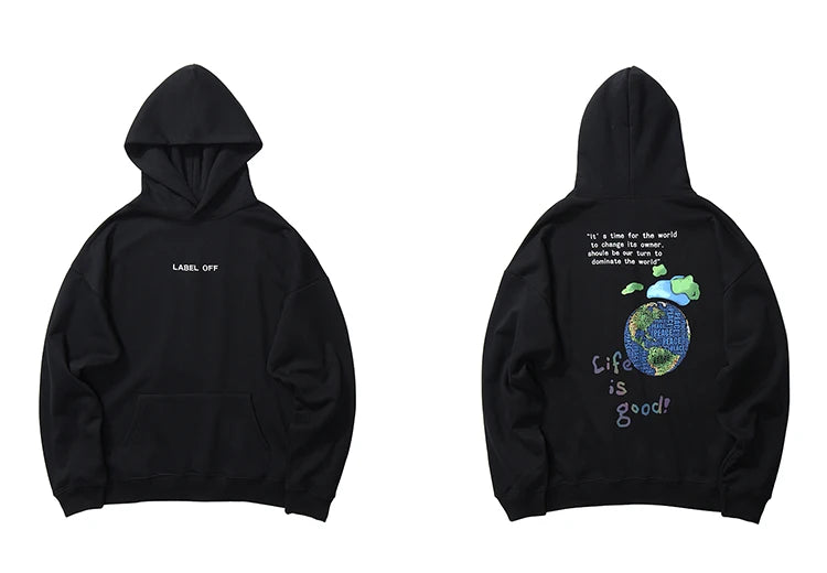 2023 Hip Hop Streetwear Hoodies Sweatshirt Globe Print Men Harajuku Pullover Hoodie Winter Fleece Cotton Autumn Sweatshirt Loose Street King Limited