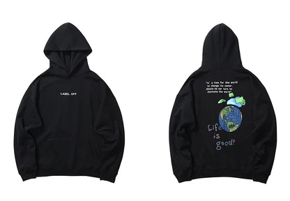 2023 Hip Hop Streetwear Hoodies Sweatshirt Globe Print Men Harajuku Pullover Hoodie Winter Fleece Cotton Autumn Sweatshirt Loose Street King Limited