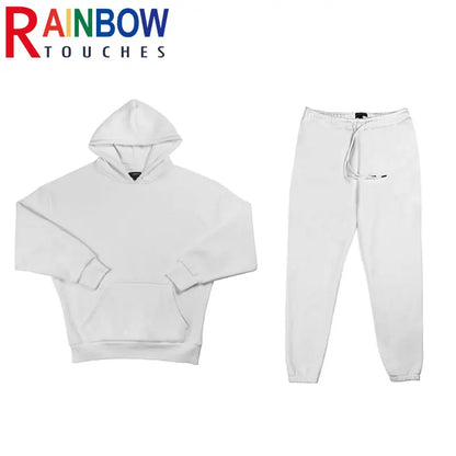 rainbowtouches quality pure cotton 2 piece couple hoodie solid color hip hop casual sportswear pullover mens pants plush unique default style 275