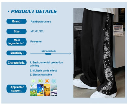 rainbowtouches fashion brand men pants harajuku stitched breasted summer casual bandana pattern hip hop loose wide leg trouser unique default style 1897