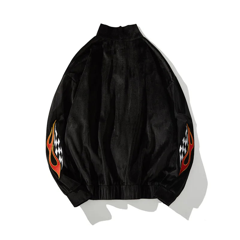 2 pieces set men embroidery velvet zipper jacket and elastic waist loose straight pants sweatsuit hip hop tracksuits sweatsuit unique default style 3309
