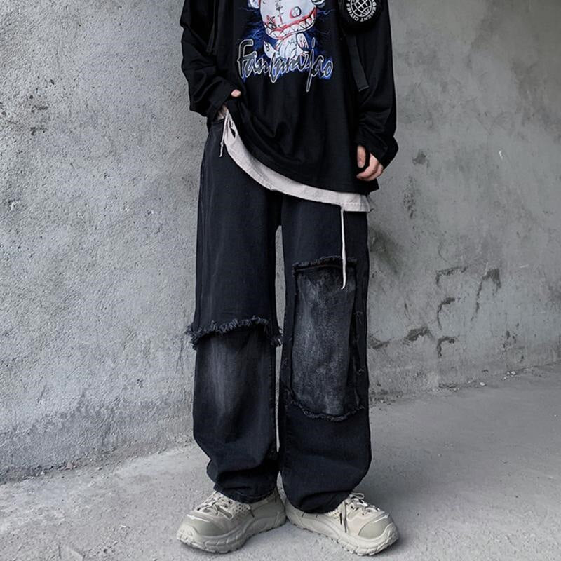 Black Loose Jeans Men High Street Pants Fashion Retro Baggy Ulzzang Ripped Harajuku Summer Casual Hip Hop Pants Streetwear Male Daulet Apparel