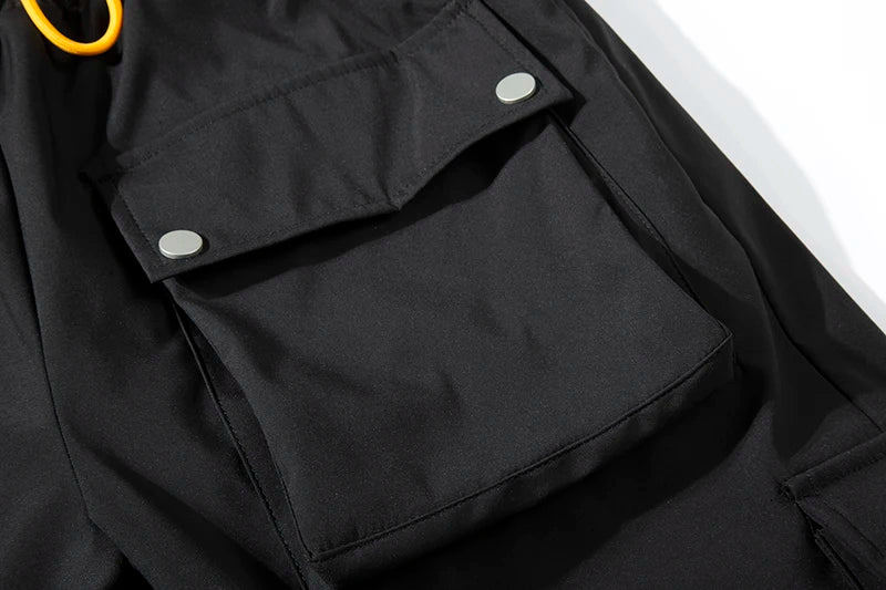high street multi pocket casual trousers for men and women side breasted drawstring cargo pants harajuku solid loose pants unique cargo style 3129