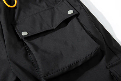 high street multi pocket casual trousers for men and women side breasted drawstring cargo pants harajuku solid loose pants unique cargo style 3129