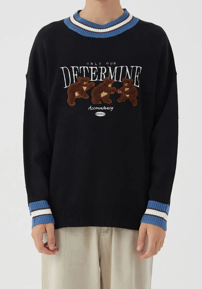 GONTHWID Bear Patchwork Striped Knitted Jumpers Sweaters Streetwear Hip Hop Harajuku Casual Pullover knitwear Mens Fashion Tops Street King Limited