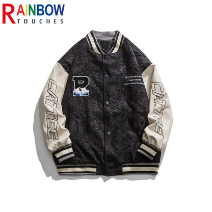 rainbowtouches 2021 new jacket men unisex street jackets letter embroidered baseball uniform hip hop mens superior quality coat relaxed fit trousers