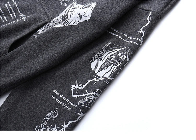 2023 Hip Hop Hoodie Sweatshirt Men Streetwear Skull Graffiti Print Hoodie Pullover Cotton Autumn Grey Harajuku Punk Clothes New Street King Limited